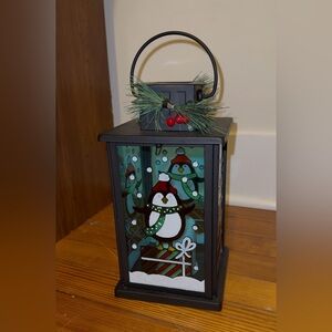 Penguin Metal Solar Lantern with Flameless Candle